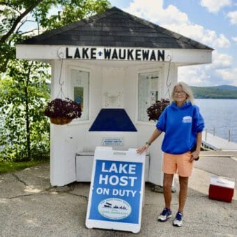 Lake Host Nancy Conlan on Duty at Lake Waukewan